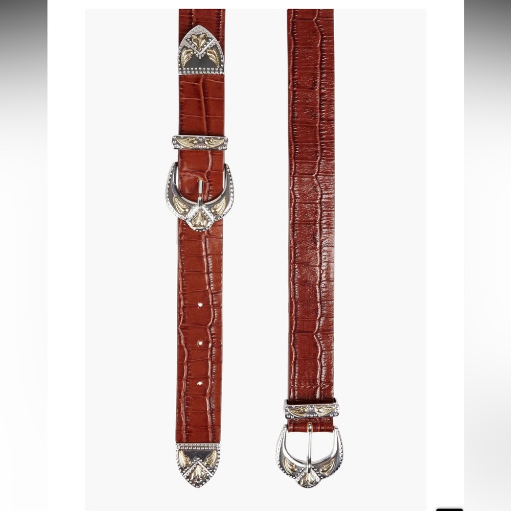 MAJE BELT brown croc effect leather belt 2 buckles